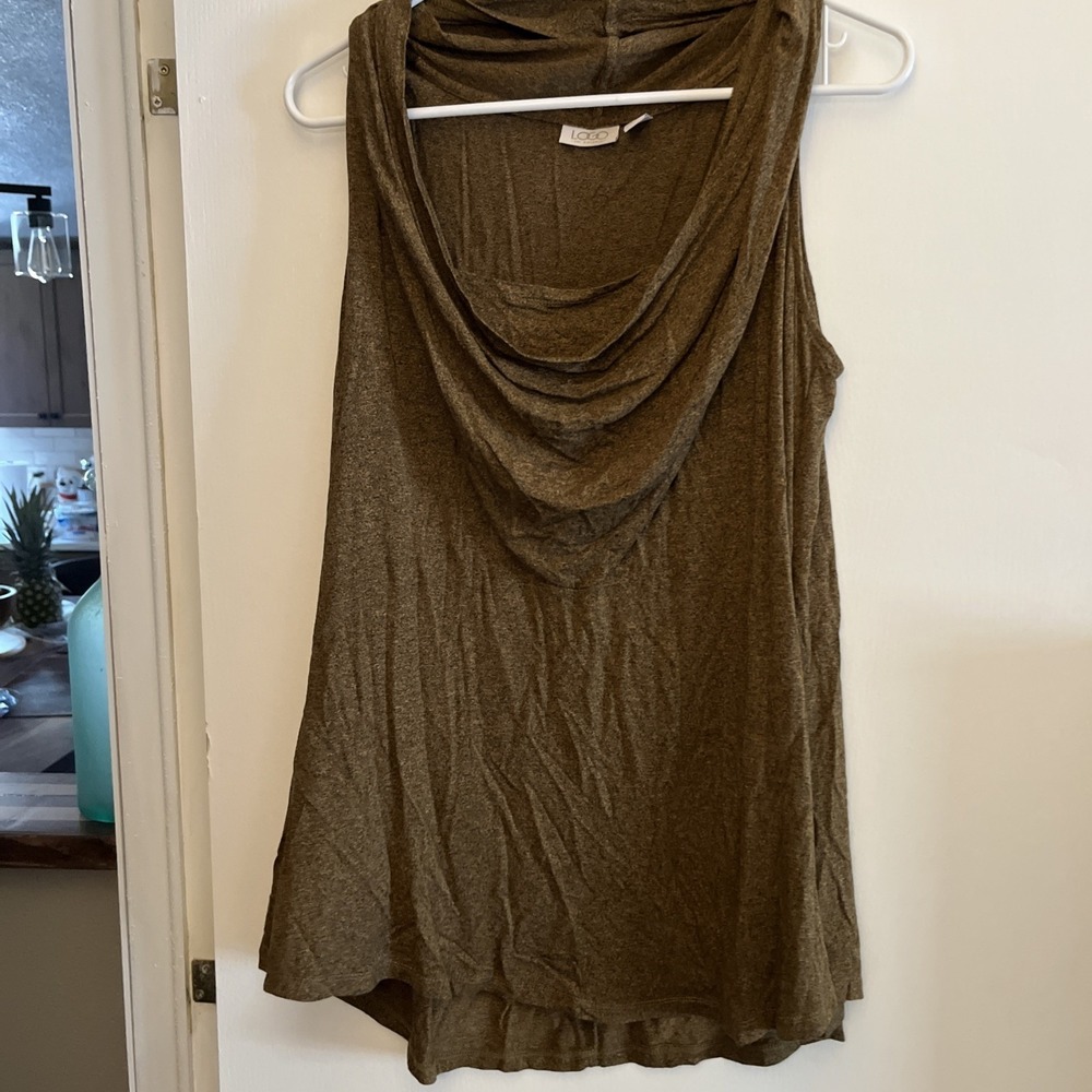 LOGO Lori Goldstein Women's Brown / GreenCowl Neck Tank Size M Shirt With Pocket